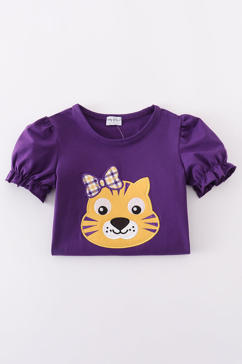 Purple gold LSU applique dress