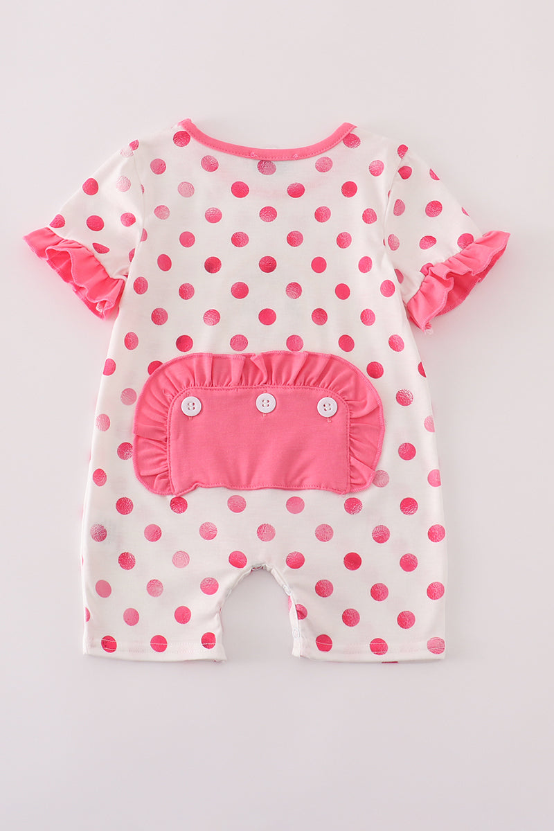 Pink character applique dot romper