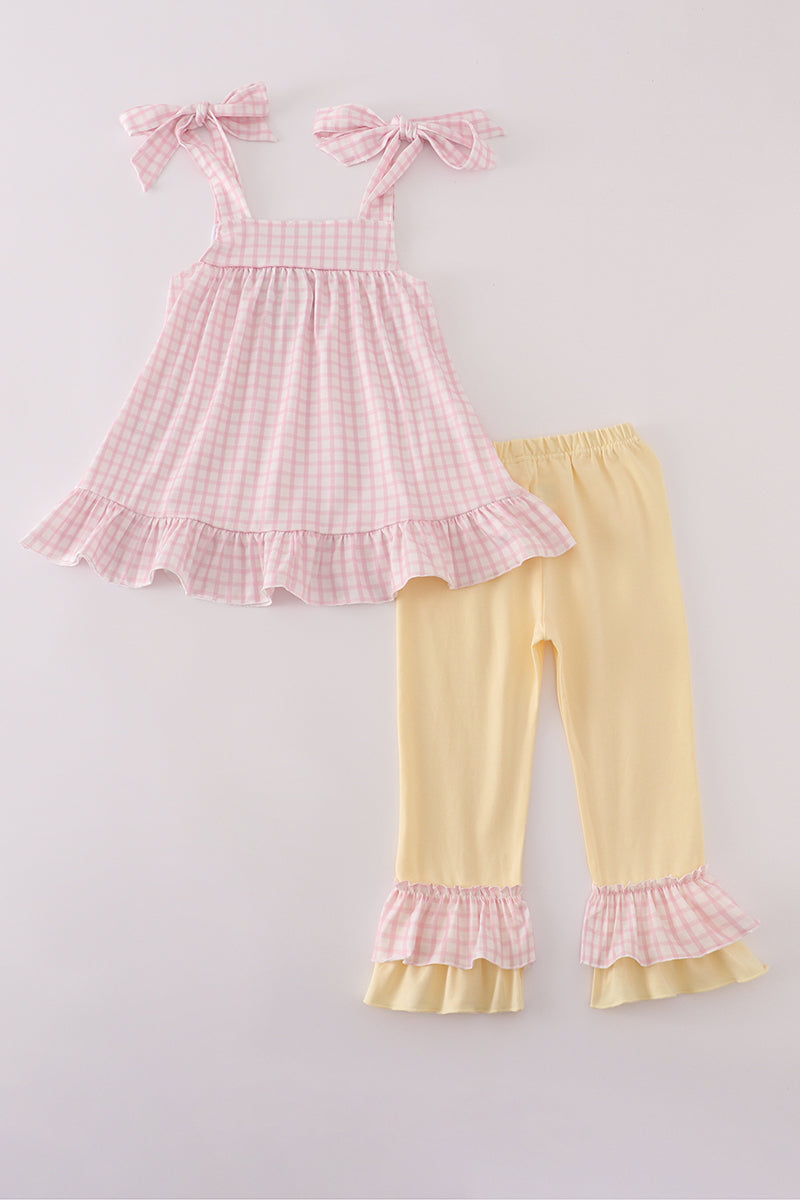 Pink puppy embroidery ruffle pants set
