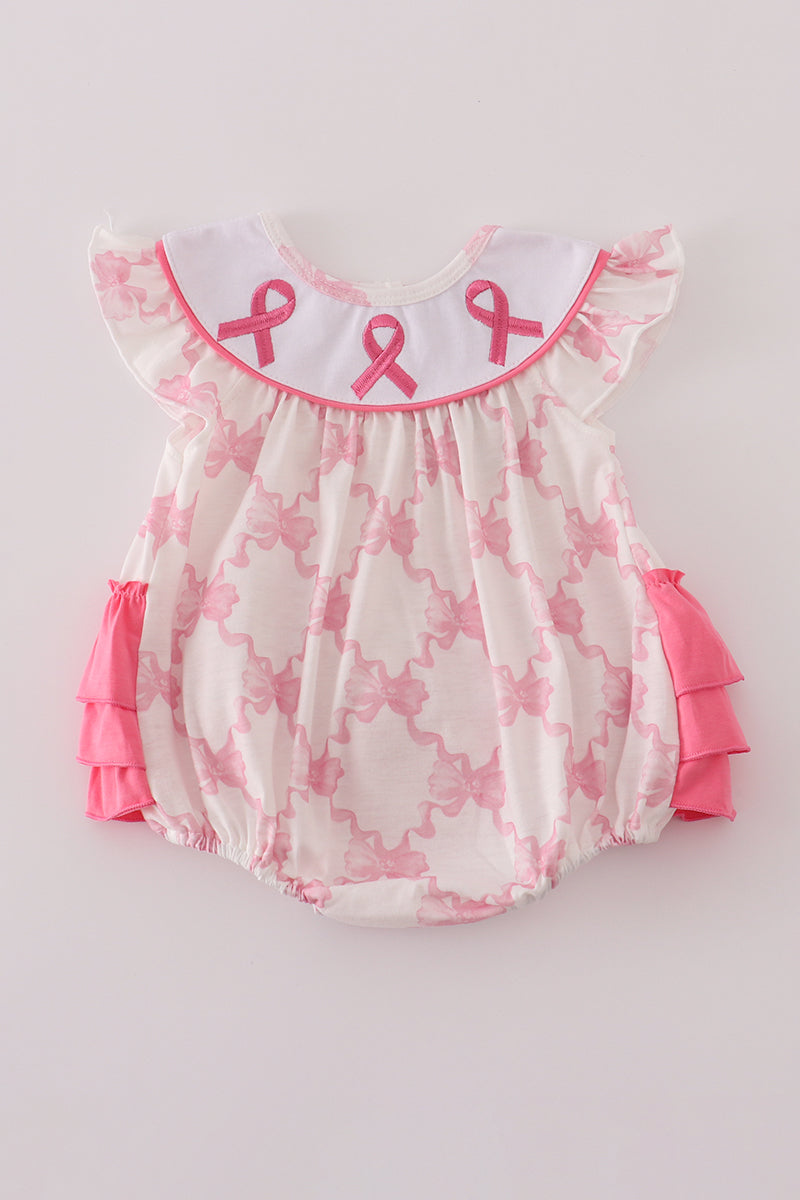 Pink bow tie embroidery ruffle bubble