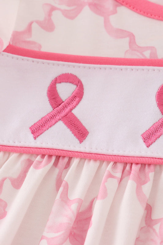 Pink bow tie embroidery ruffle bloomer set