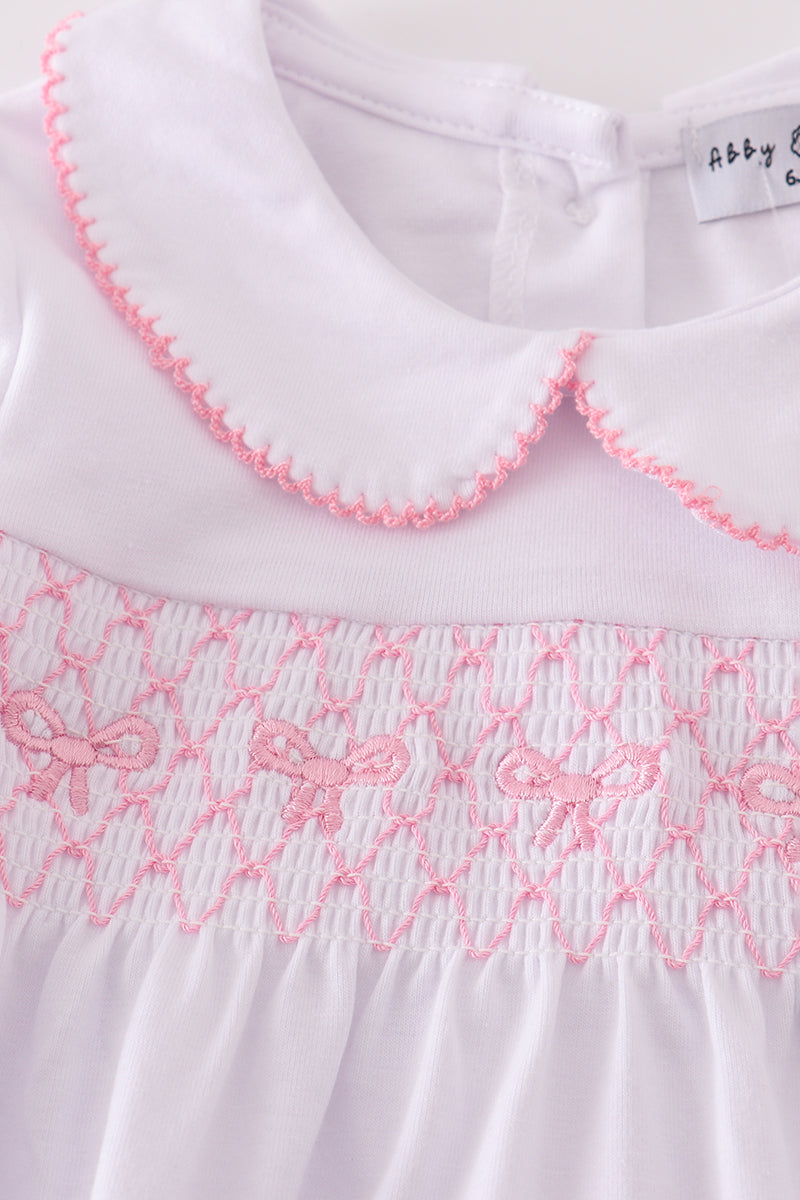 Pink bow smocked bubble