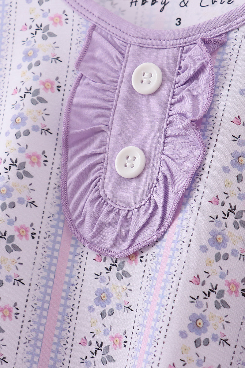 Lavender floral ruffle bamboo pajams pants set