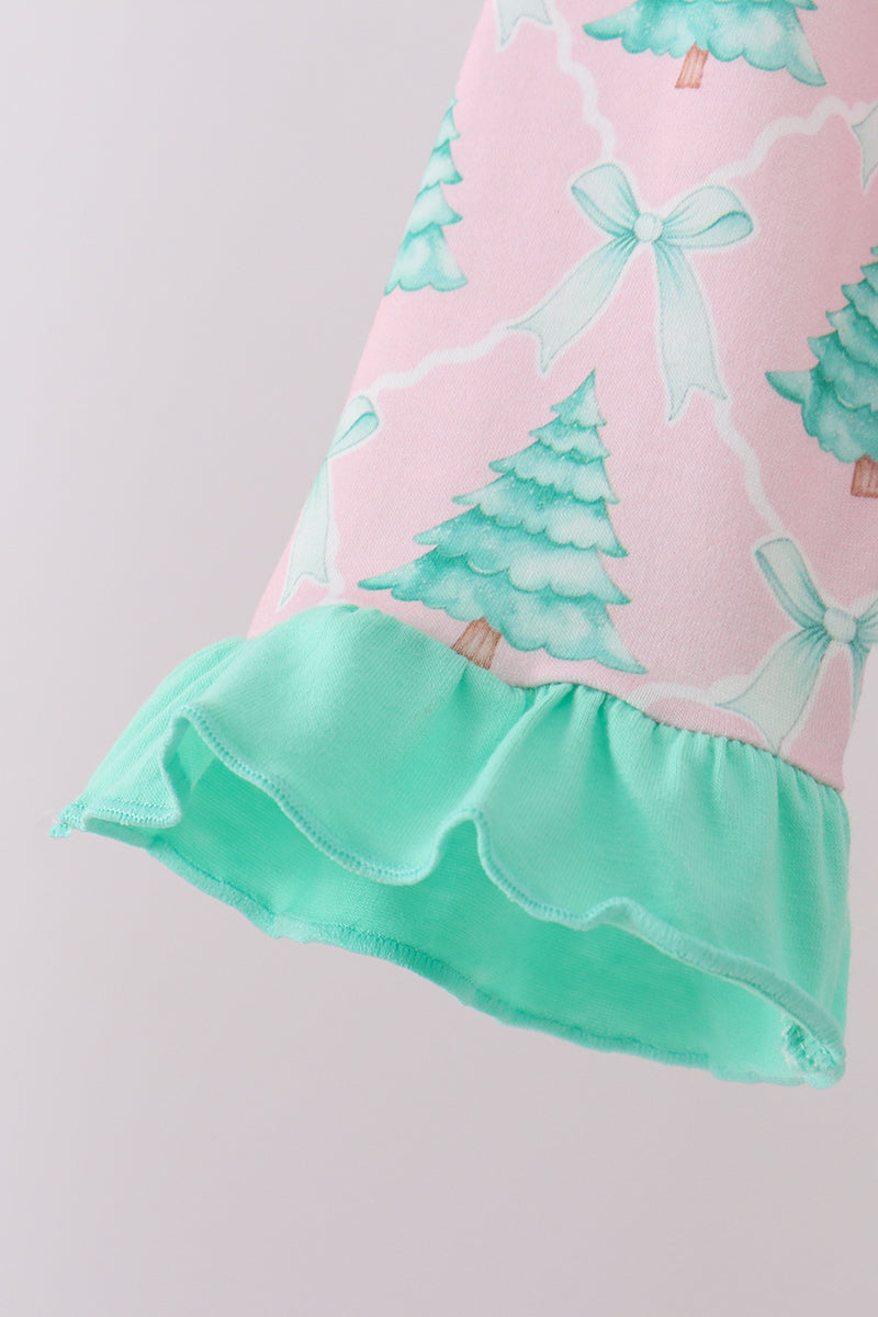 Pink christmas tree ruffle pajama set