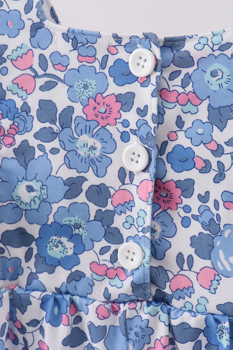 Blue floral ruffle jumpsuit