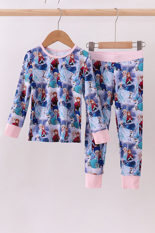 Blue frozen print bamboo pajama pants set