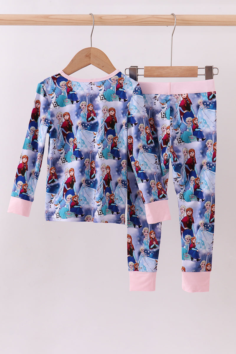 Blue frozen print bamboo pajama pants set