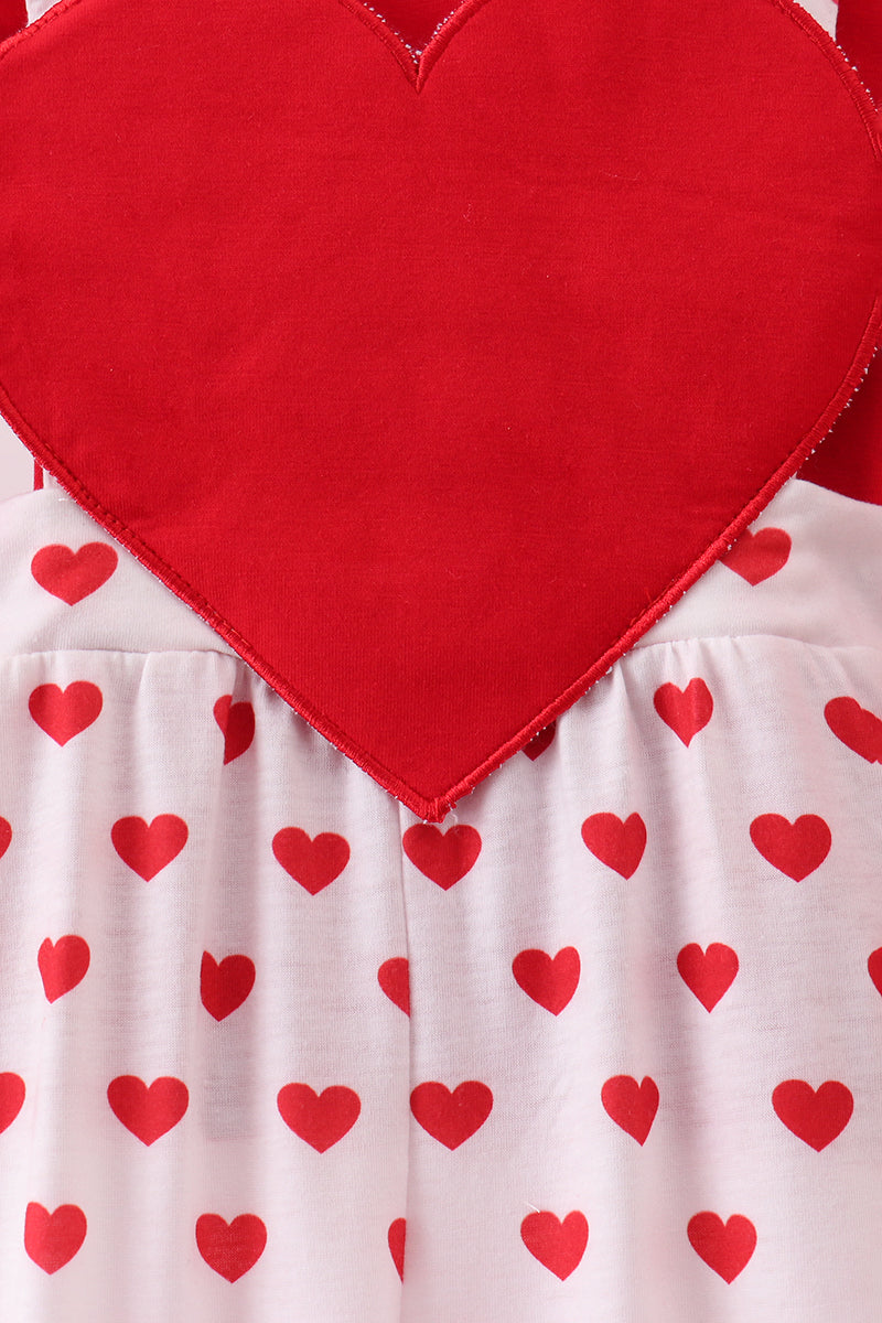 Red heart applique ruffle jumpsuit set
