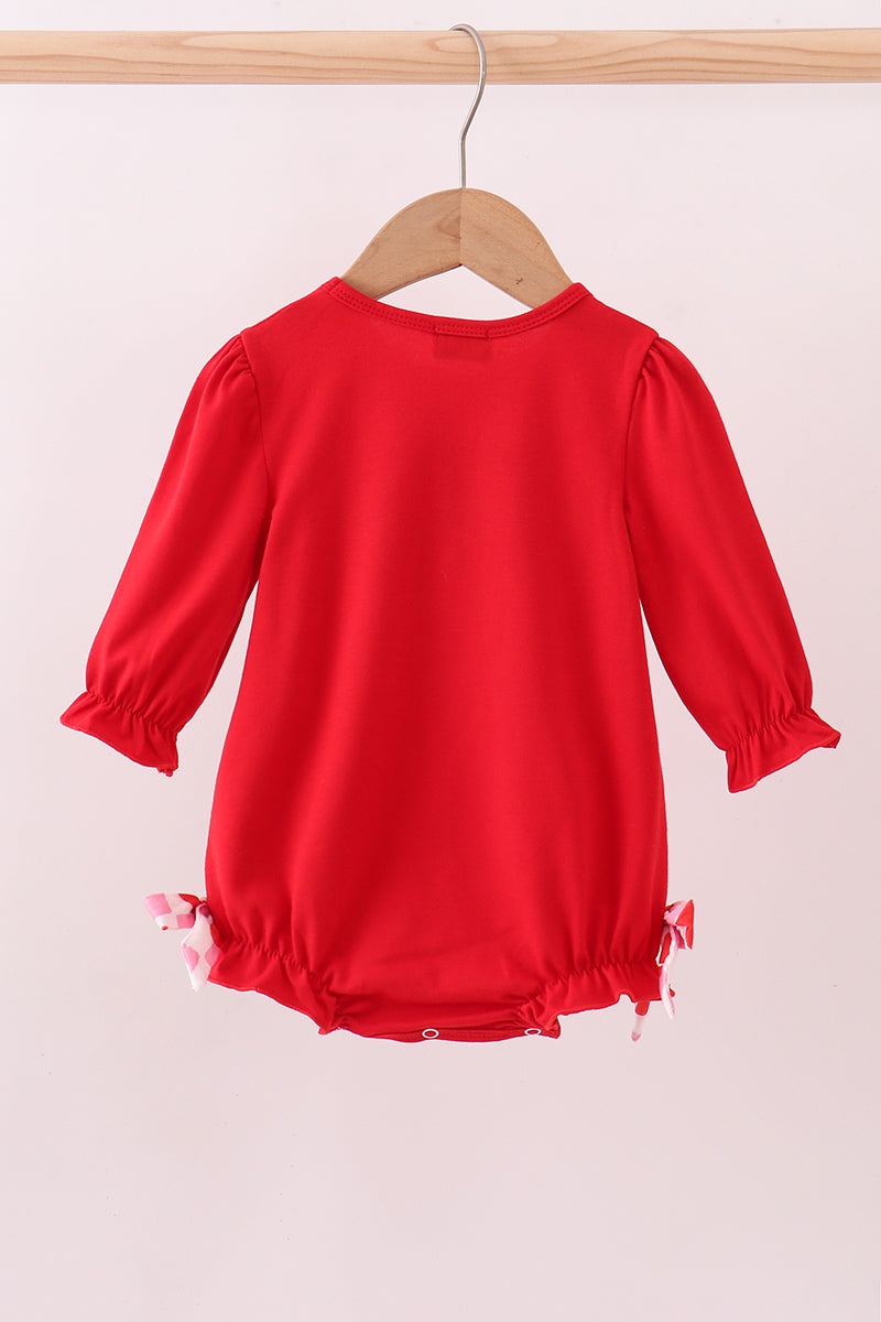 Red heart french knot bow bubble