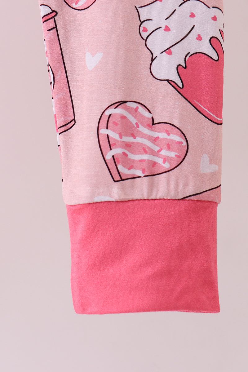 Pink heart print bamboo pajama pants set