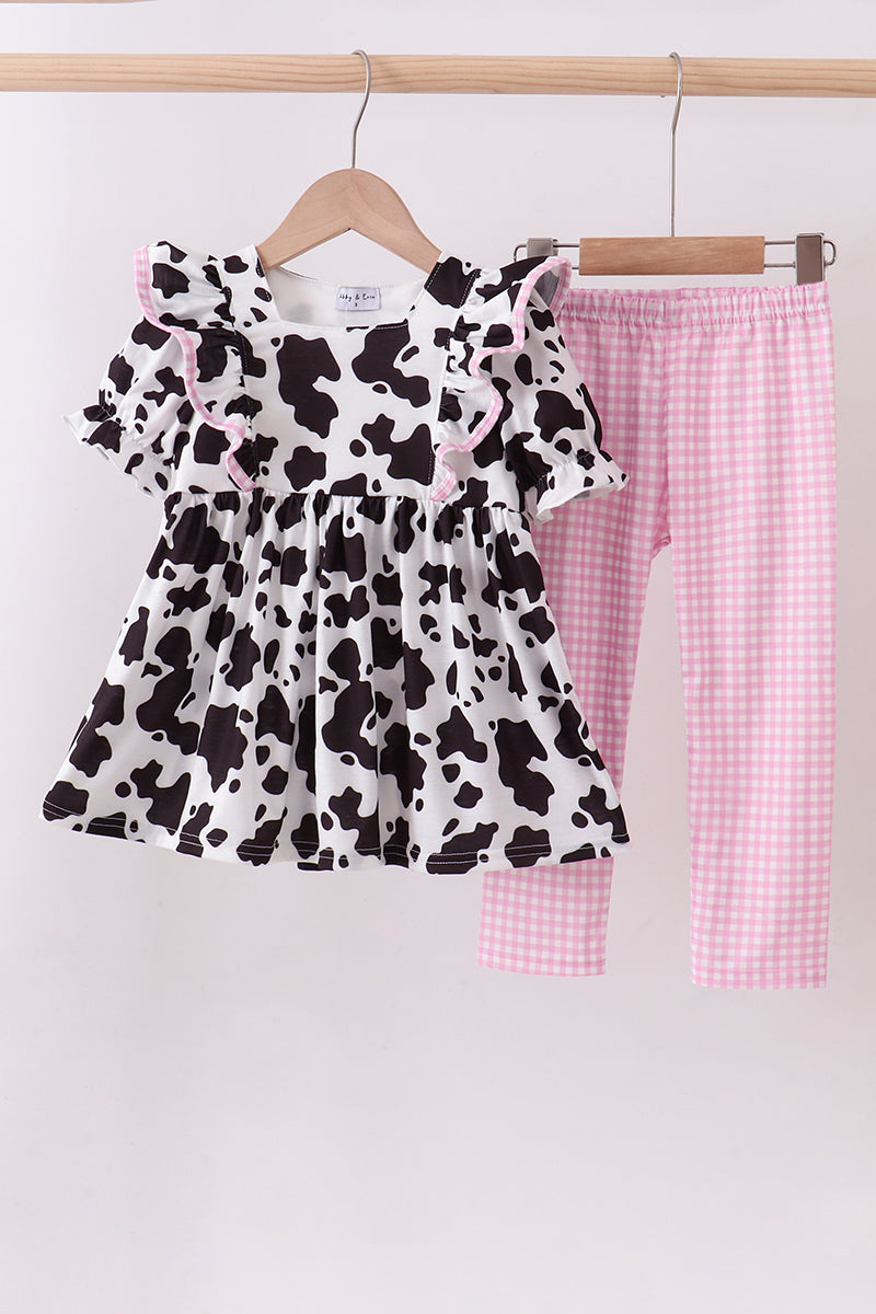 Black cow bow ruffle pants set