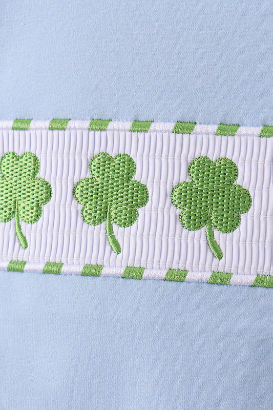 Blue clover embroidery shorts set