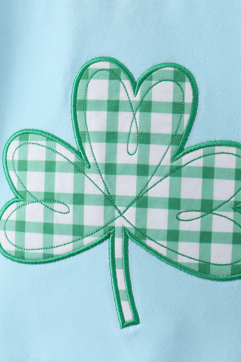 Blue clover applique shorts set