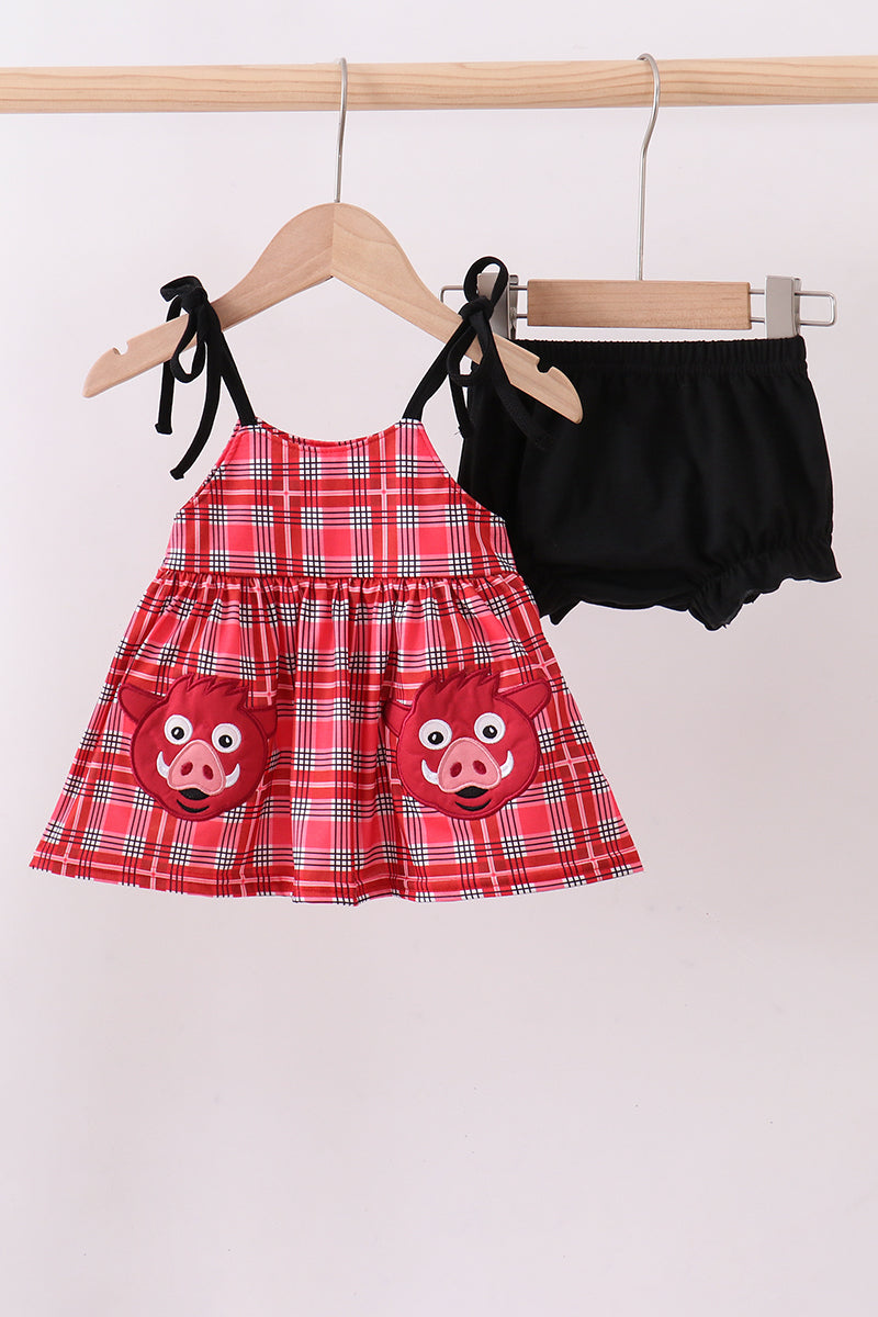 Arkansas applique plaid bloomer set