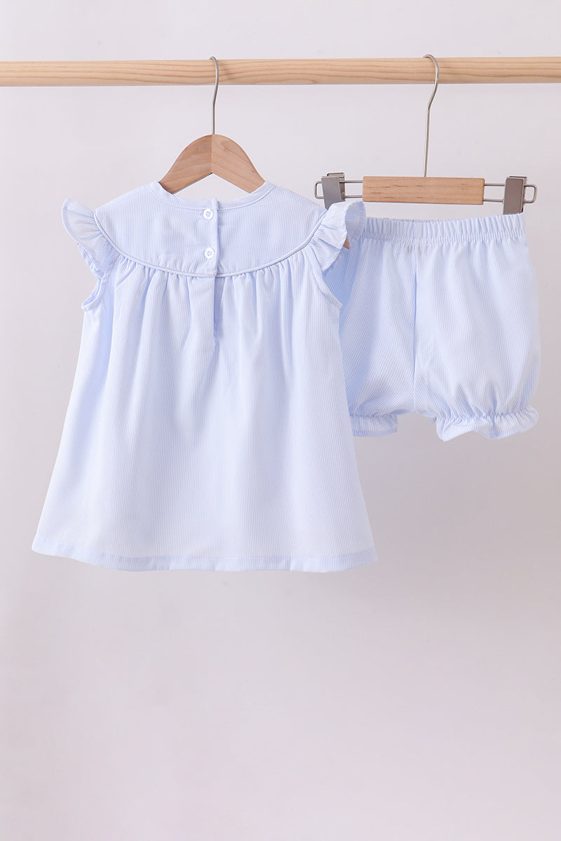 Blue duck embroidery stripe ruffle girl set