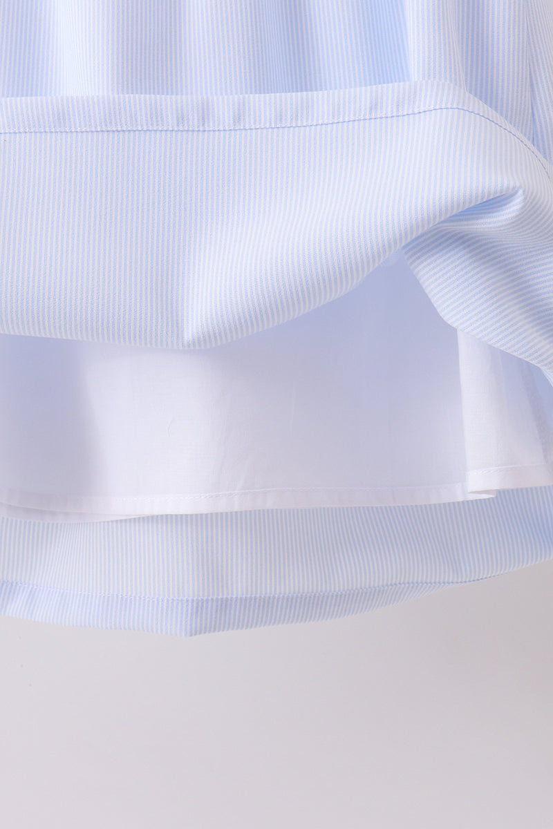 Blue duck embroidery stripe ruffle dress