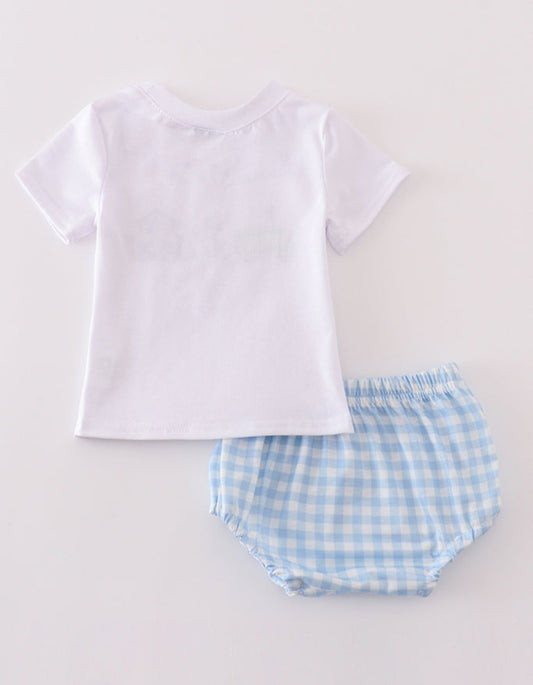 Farm Embroidered Boy Bloomer Set