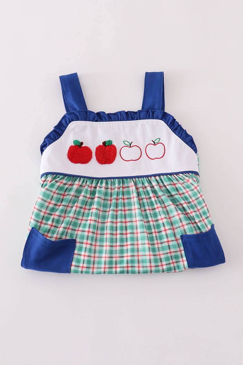 Apple French Knot Plaid Dress